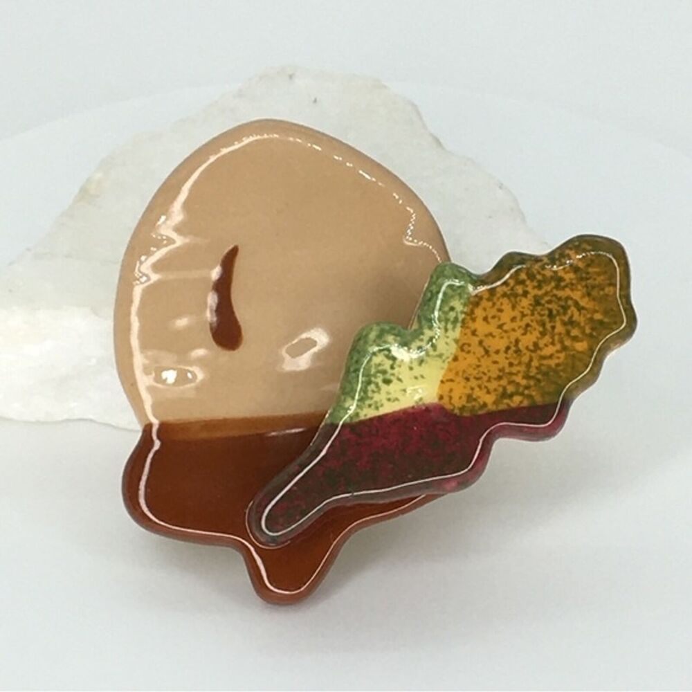 Handcrafted Whimsical Autumn Acorn Glazed Ceramic Brooch Pin Fairycore